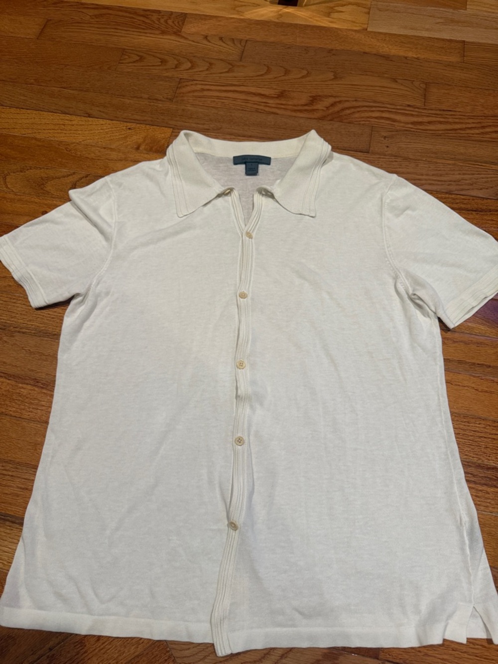 John Varvatos Cream Short-Sleeve sweater Button-Down knit cotton men’s shirt. L